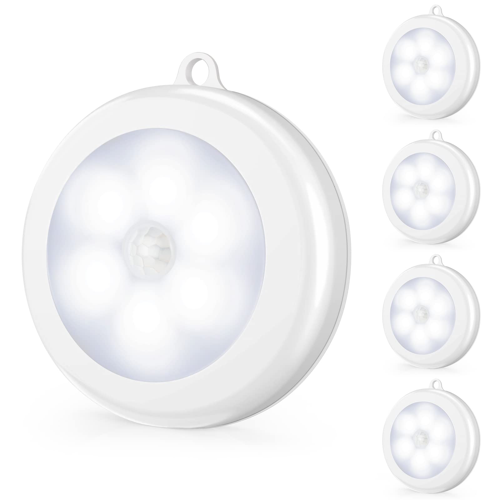 Mlambert LED Night Light 4 Pack, Motion Sensor, Cordless, Battery-Powered, Plastic, Cool White