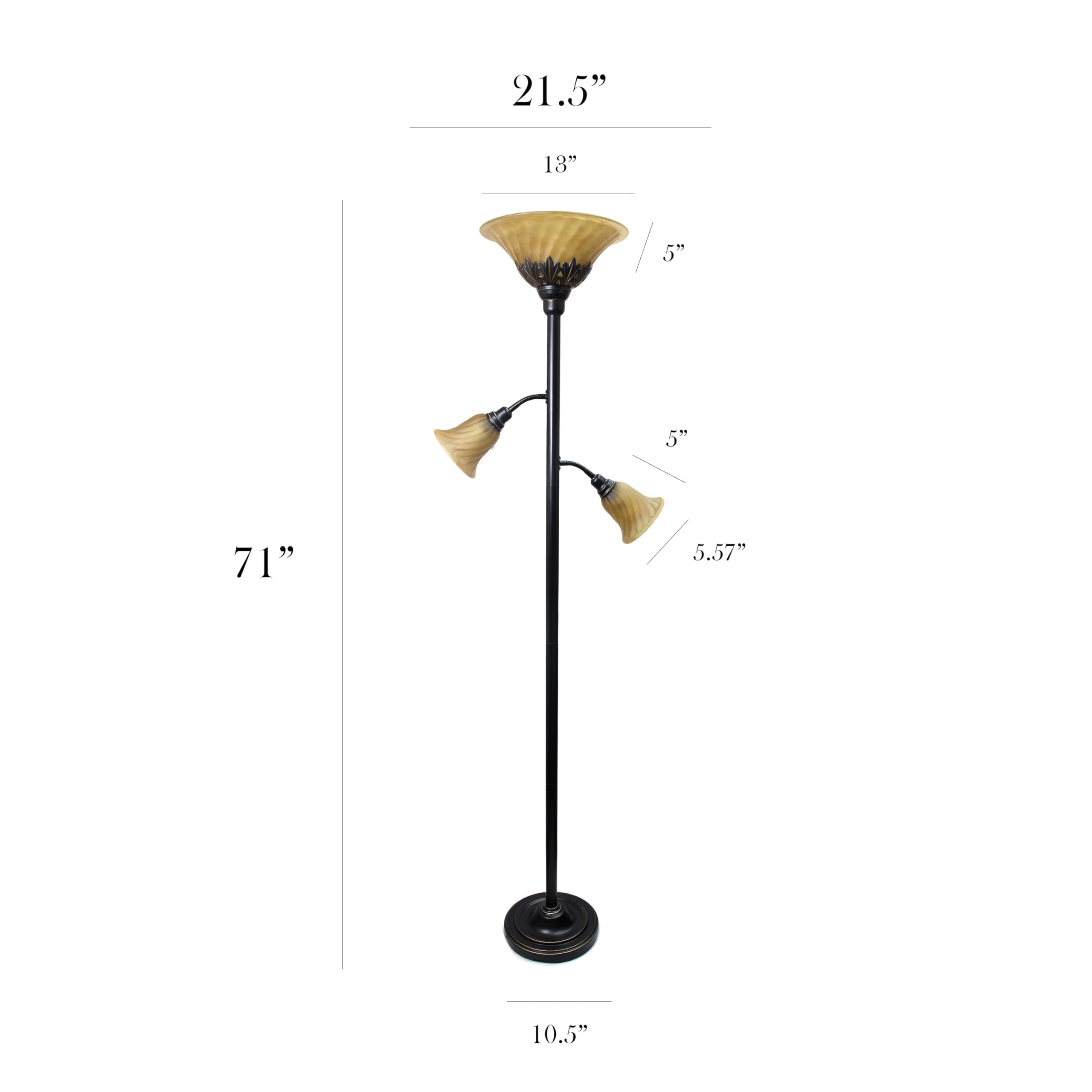 Elegant Designs Lf2002-Rbz 3 Light Floor Lamp With Scalloped Glass Shades, Restoration Bronze/Champagne