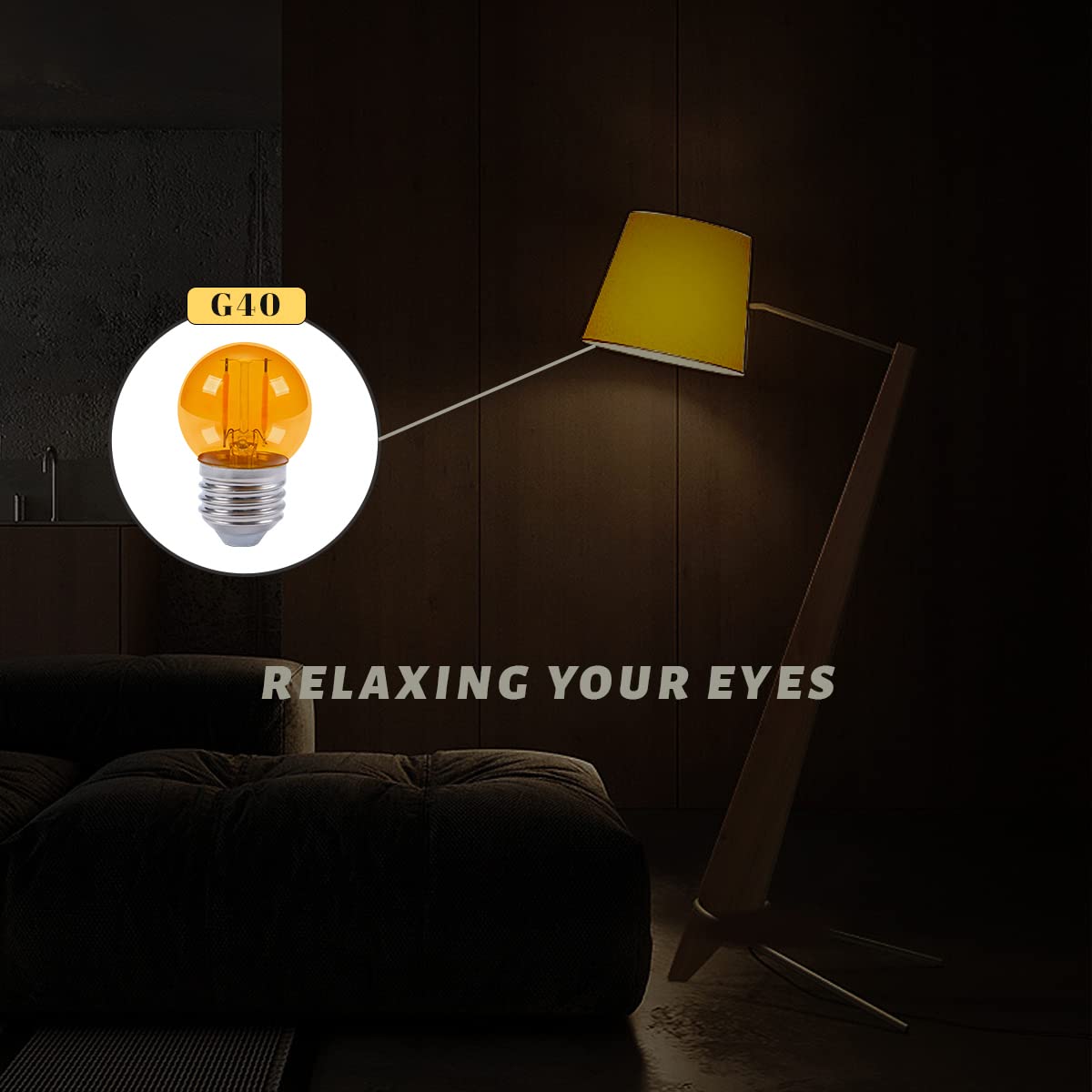 KINUR G40 Amber LED Bulbs, 2000K Soft Warm Light, E26 Base, 4 Pack, Glass, Low Wattage for Healthy Sleep and Nursery Lighting