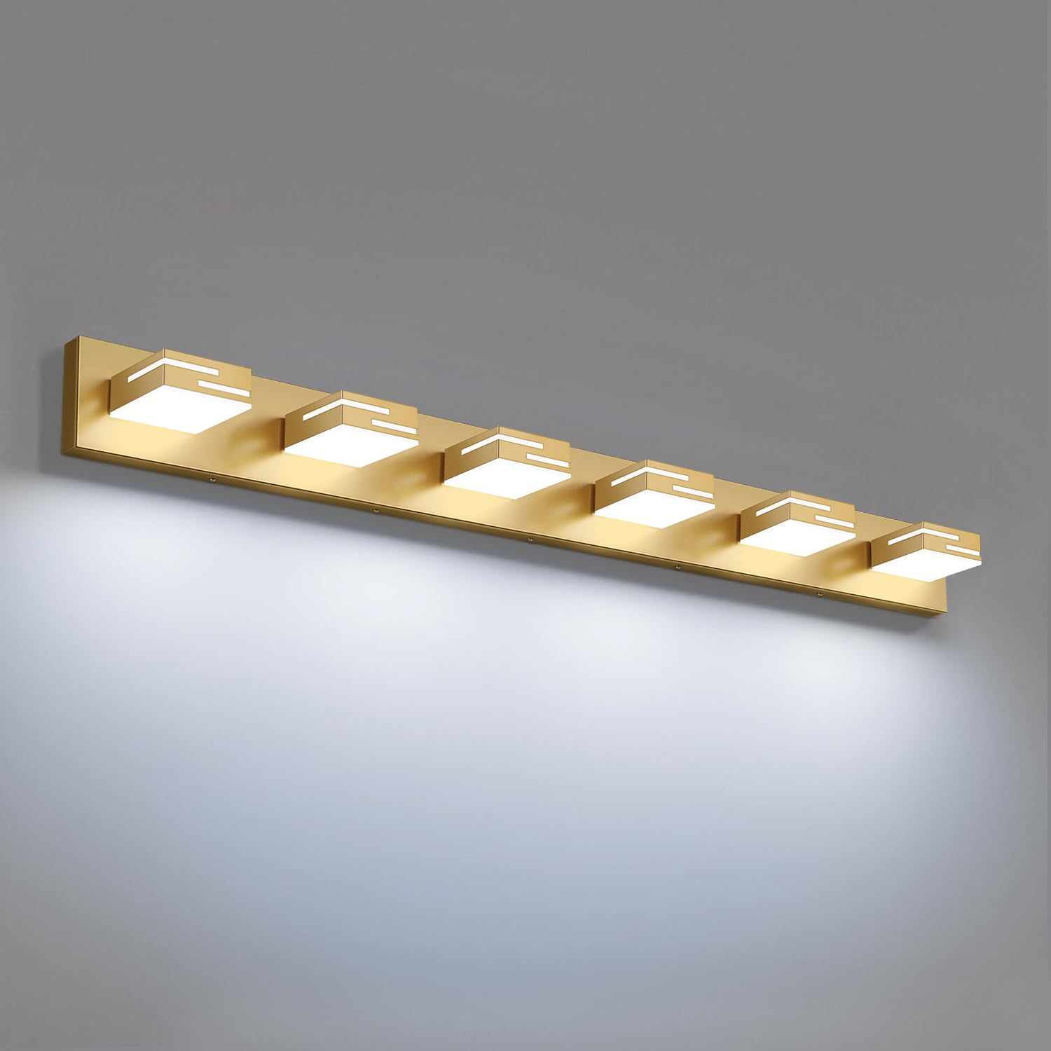 LKHF LED Modern Bathroom Vanity Light Fixtures  6-Light 40-inch Dimmable Gold Vanity Lights for Bathroom Lighting Fixtures Over Mirror  with 350 Rotatable Heads (Cool White 6000K)