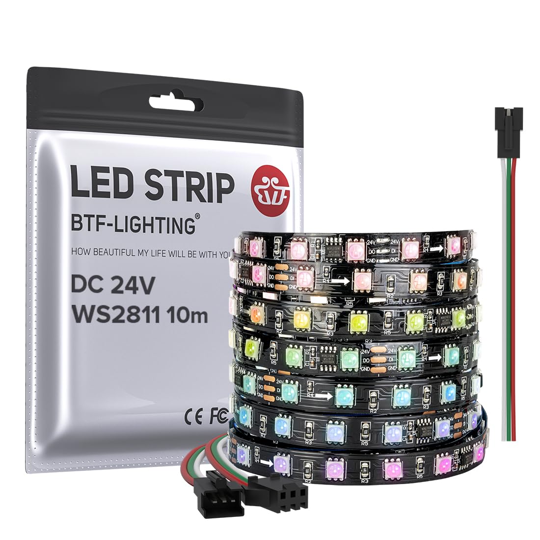 BTF-LIGHTING WS2811 Addressable RGB LED Strip 32FT 600LEDs Black PCB DC24V IP30