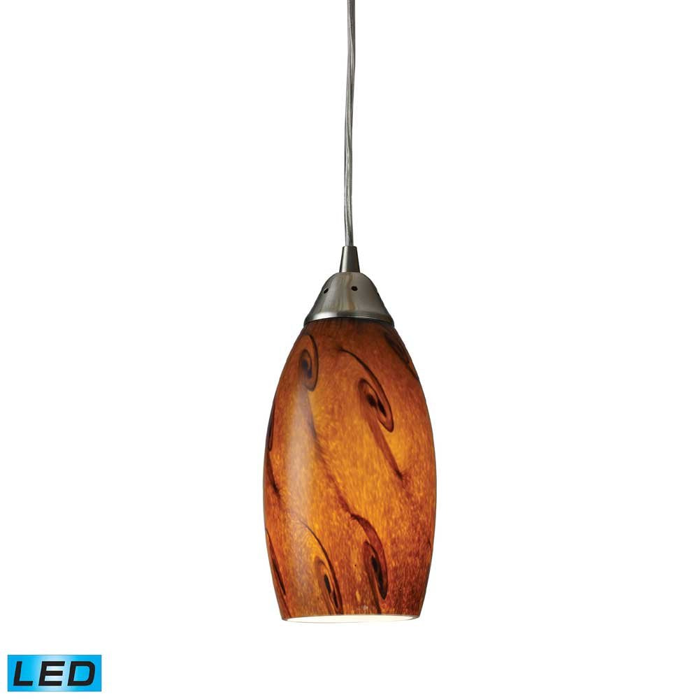 Elk Home Galaxy Pendant Light - Brown Glass With Led Bulb, Nickel Finish, No Adaptor Kit