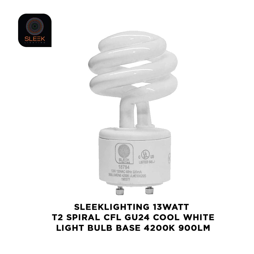 SLEEKLIGHTING 13W GU24 CFL Light Bulbs - 4200K Cool White, 900lm, 4 Pack, UL Approved, Mini Twist Lock, 60W Equivalent
