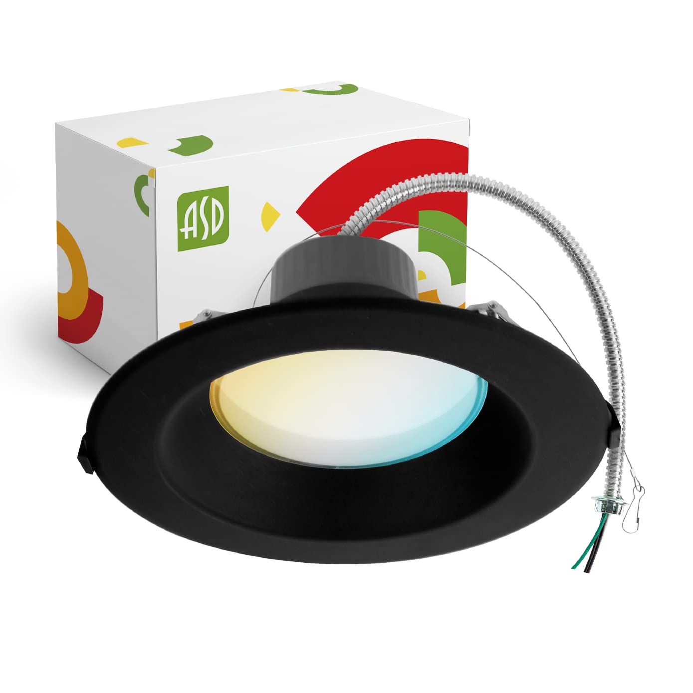 ASD 8 Inch Canless LED Downlight, Dimmable 12/20/30W, 5 Color Temps 2700K-5000K, Black, Model A-CDL