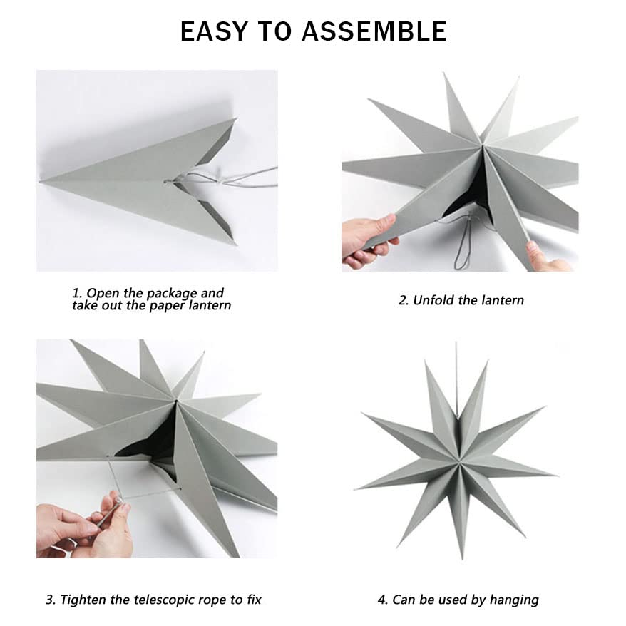 Sunbeauty 3 Pcs 9-Pointed White Paper Star Lanterns 12 Inch Hanging Lampshade Wedding Birthday Christmas Home Party Decoration