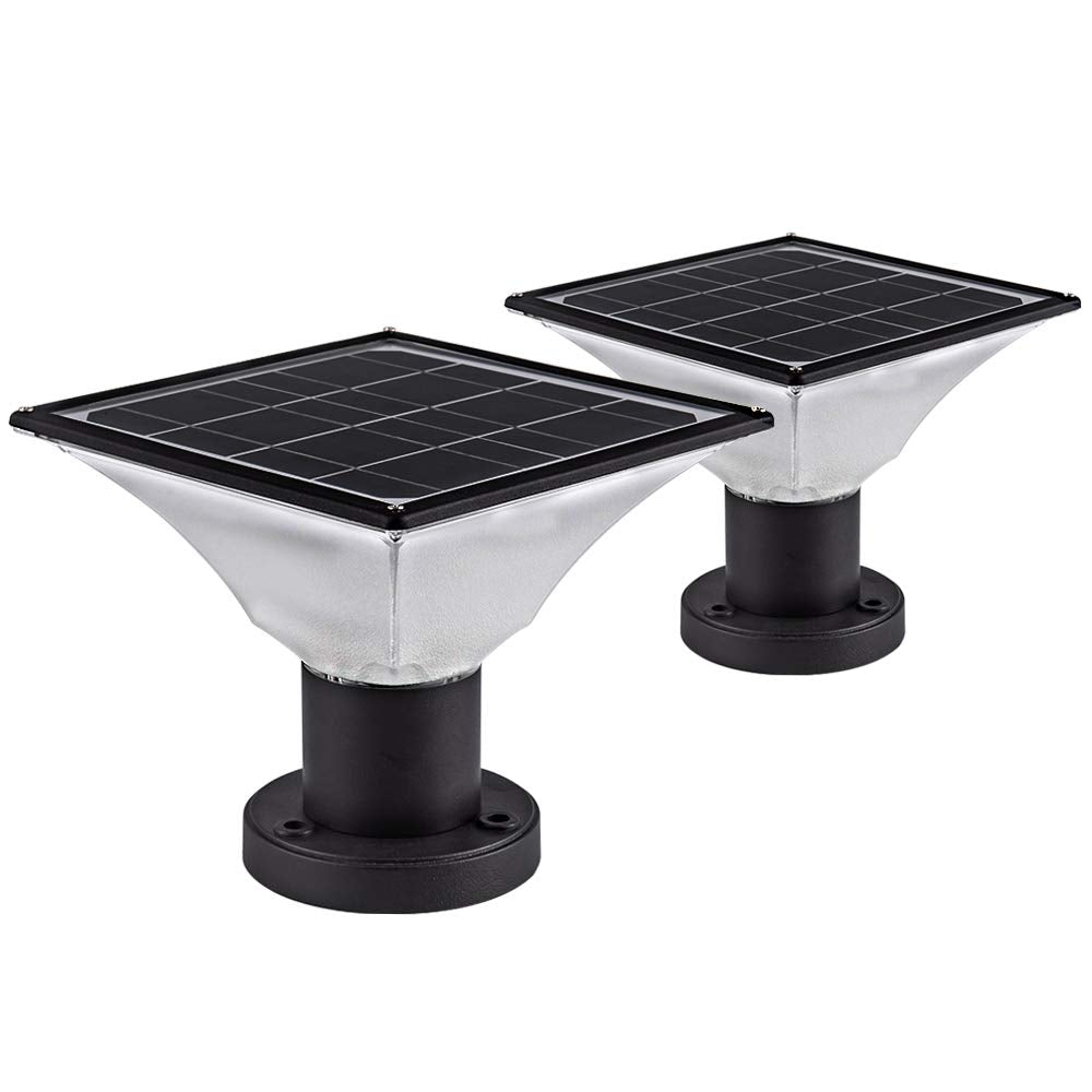 Fooyancho Solar Post Cap Lights, Dusk To Dawn Auto On/Off, 2 Pack, Black Aluminum