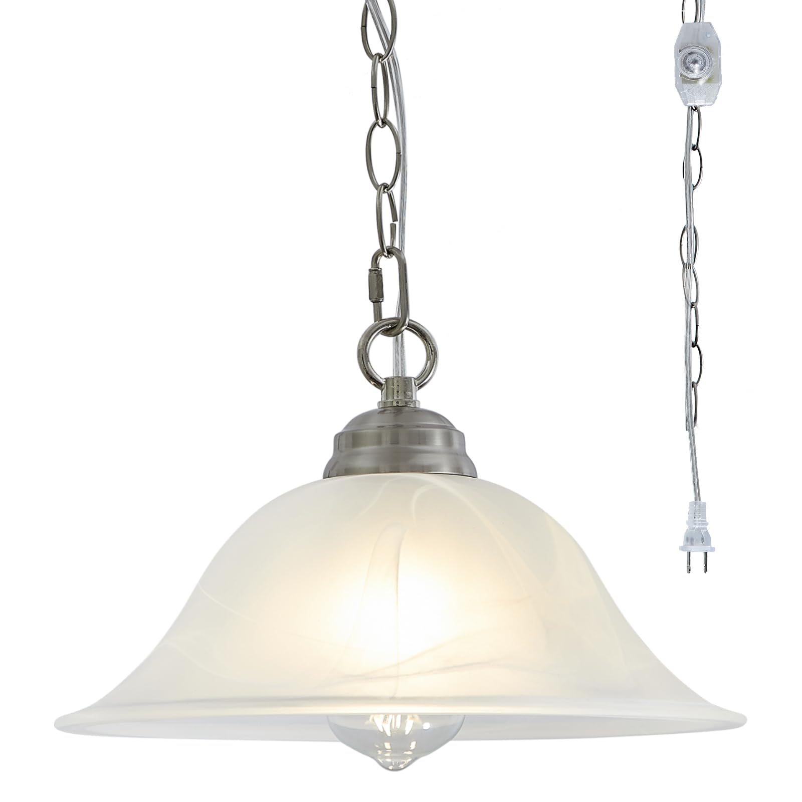 Shengqingtop 15.7&quot; D Alabaster Glass Pendant Light, Dimmable Brushed Nickel With Switch