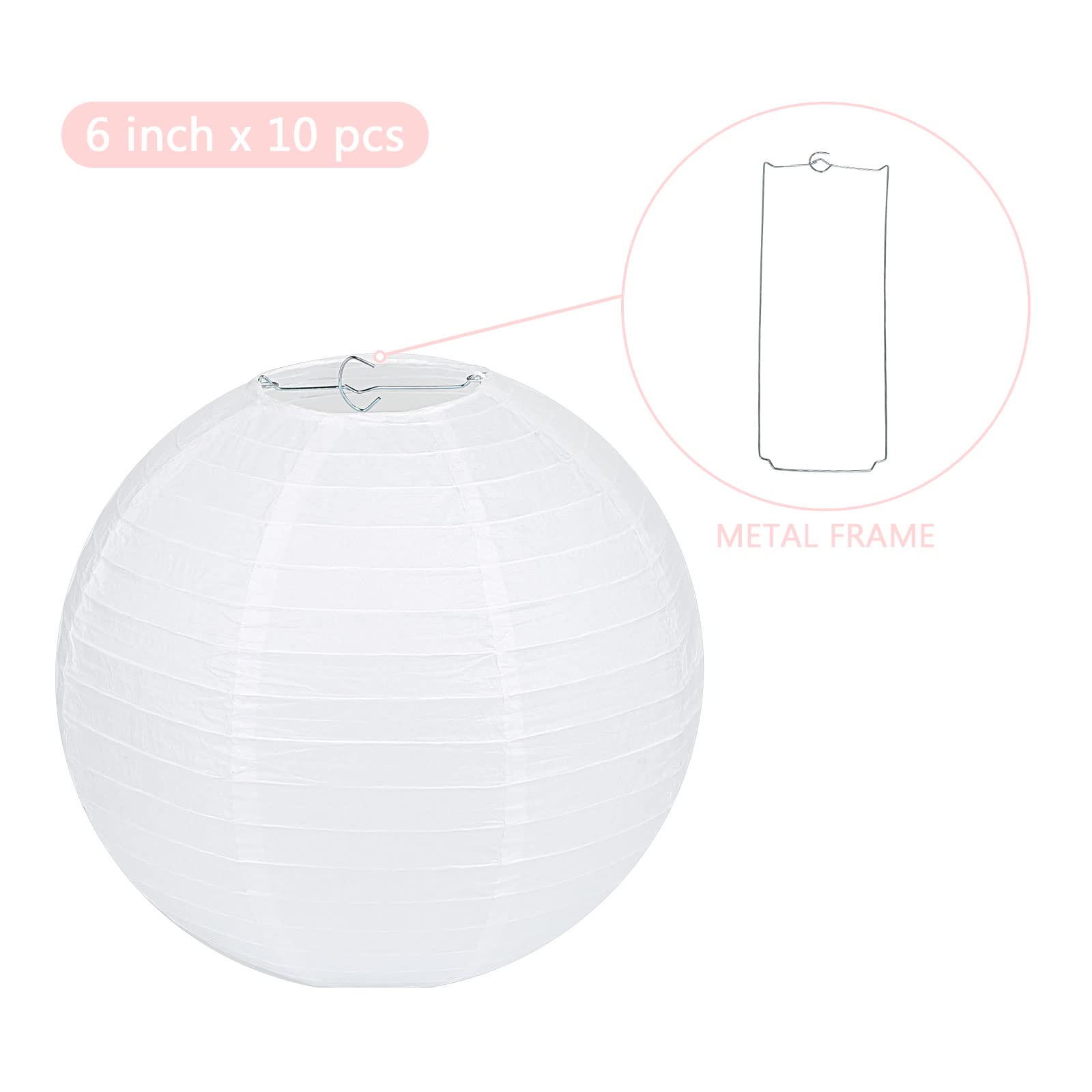 Lihao 6 Inch White Round Paper Lanterns (10 Pack)
