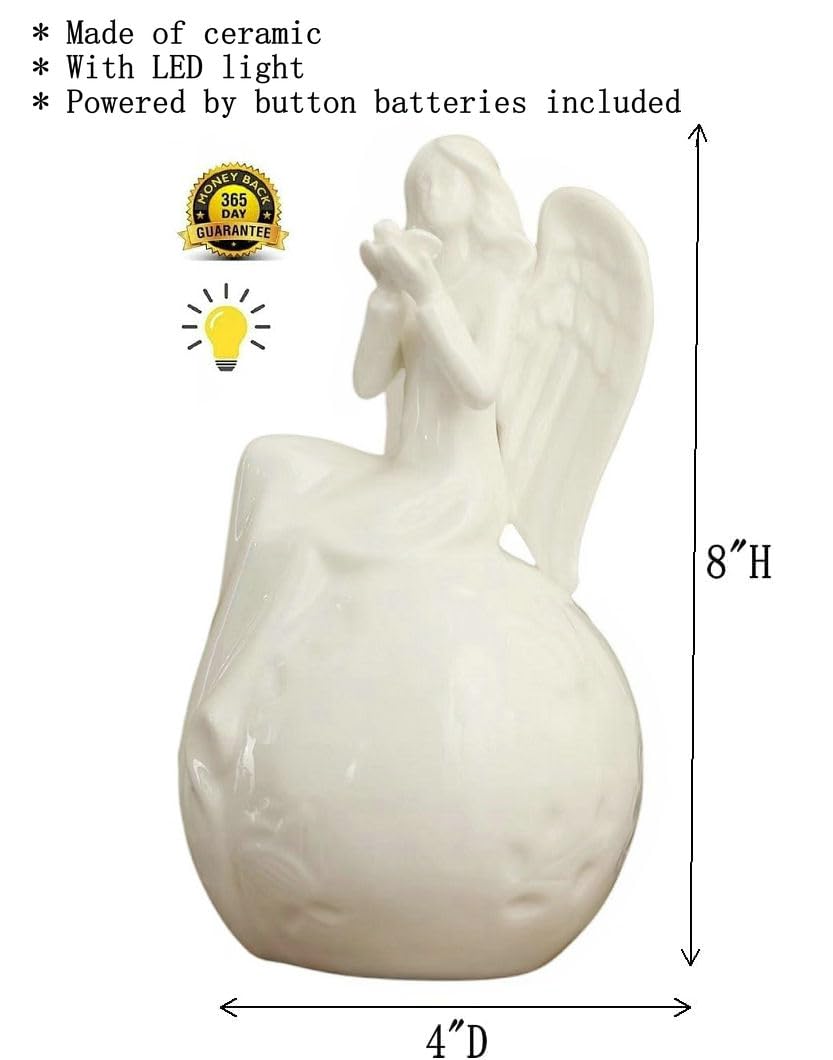 Adavas.Y&G Angel Collectiable Figurine With Led Lighting Angel Lamp Decorative Angel Night Light Holding Dove 8'' H