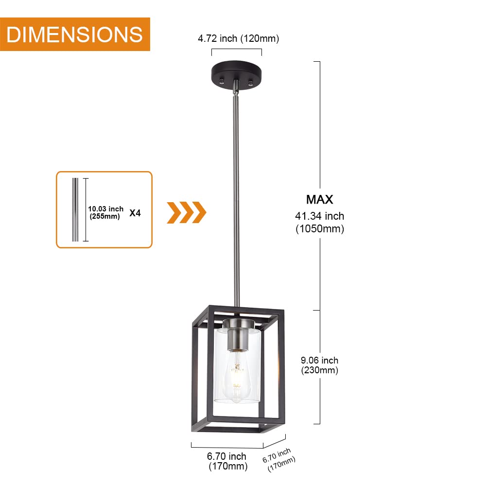 Vinluz Single 1 Light Black And Brushed Nickel Modern Glass Pendant Light Industrial Modern Metal Chandelier With Clear Glass Sh