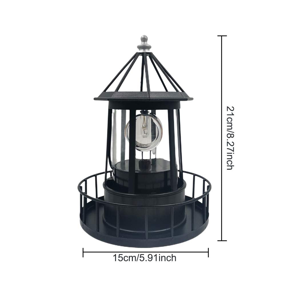 GEZICHTA LED Solar Powered Lighthouse - 360° Rotating, IP65 Waterproof, Black, Free Size Garden Decor
