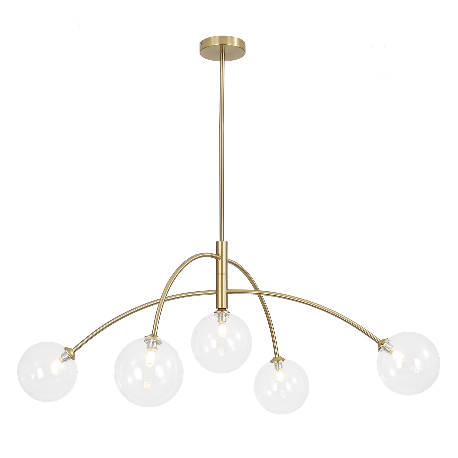 Fulesi 5 Light Modern Brass Chandelier Fixture White Clear Globe Glass Shade Pendant Light Gold Kitchen Ceiling Large Chandelier