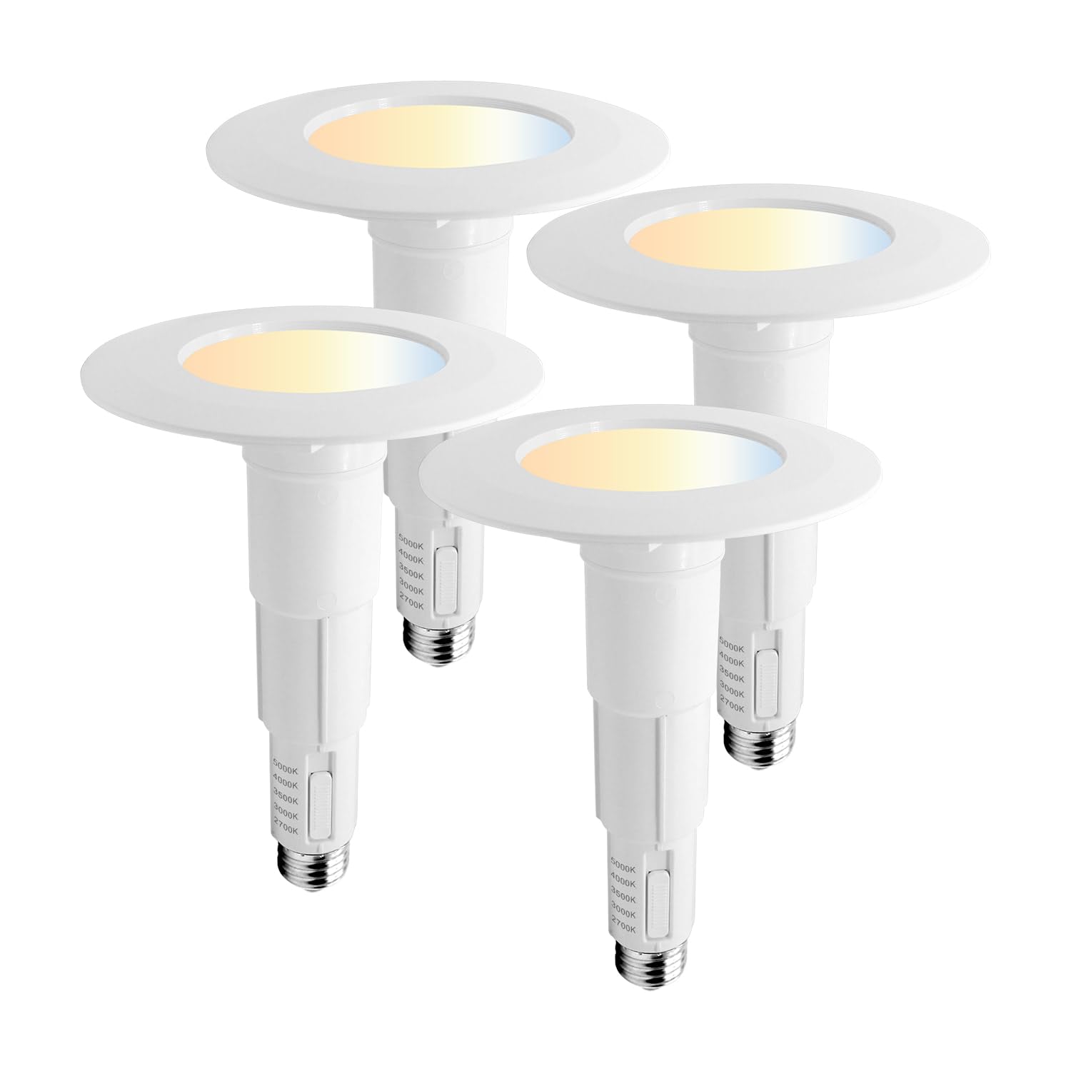 Jolux 4 Inch Adjustable 5CCT LED Can Light Retrofit, 2700K-5000K CCT Selectable, 6W=40W 500LM, Dimmable E26 Base, Bevel Trim, Re