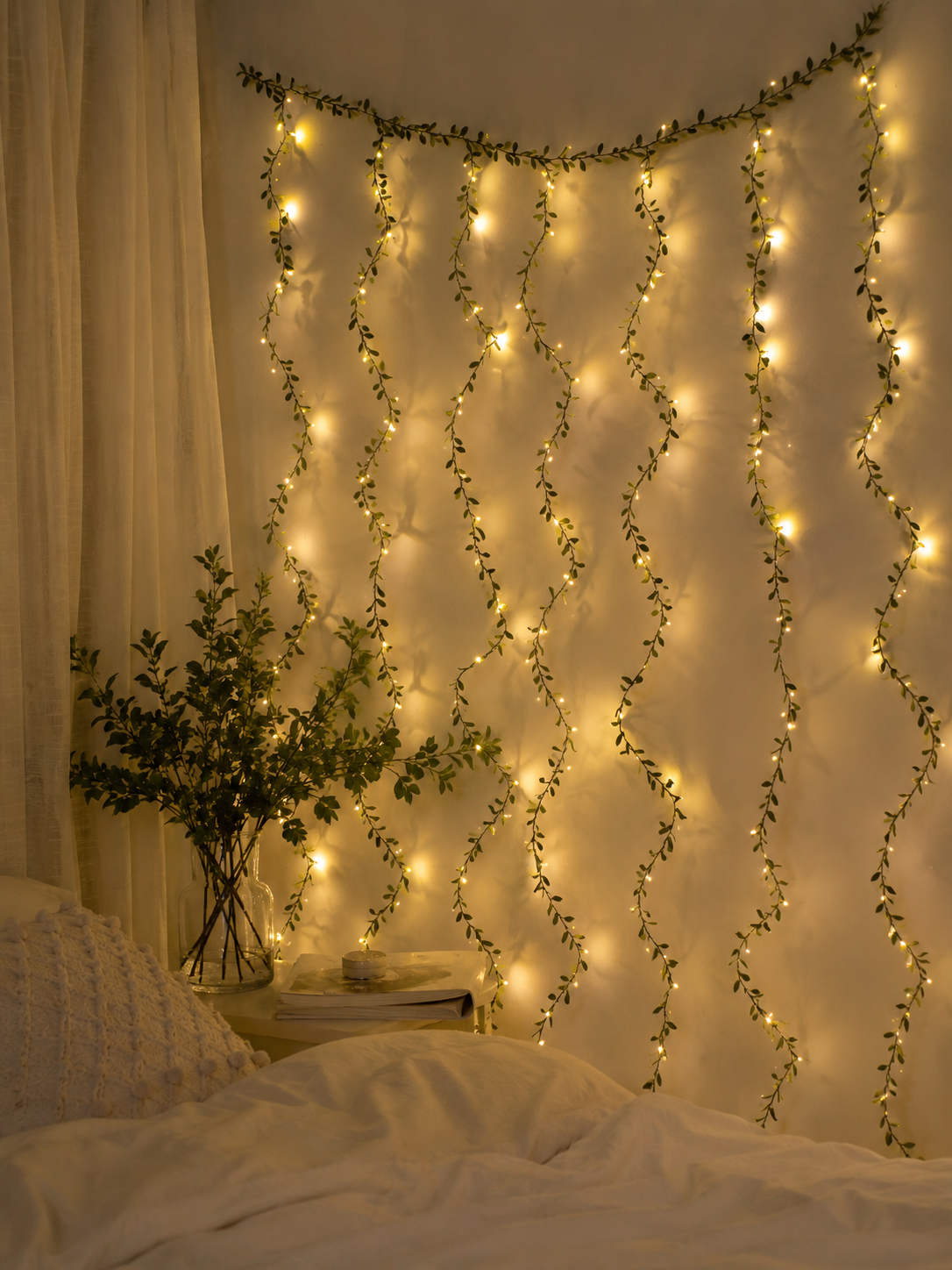 Green Leaf Vine Fairy Light Curtain 96 LED