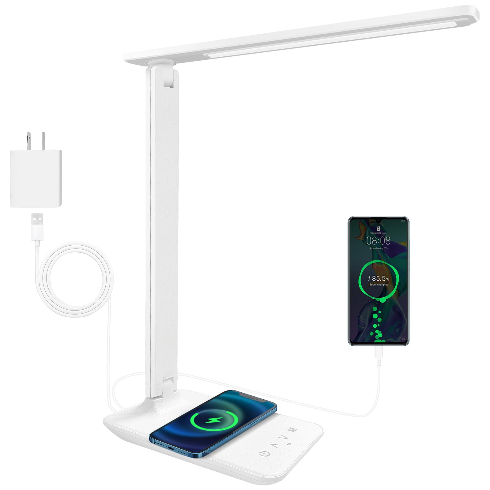 karidi LED Desk Lamp with Wireless Charger, Dimmable, 5 Lighting Modes, Portable, White Pro, Model TX26A