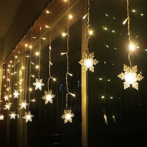 MBVBN LED Curtain Lights, 96 Snowflake LEDs, 13ft/4M, Warm White, Plug-in, 8 Modes, Ideal for Christmas, Wedding, Party Decorations