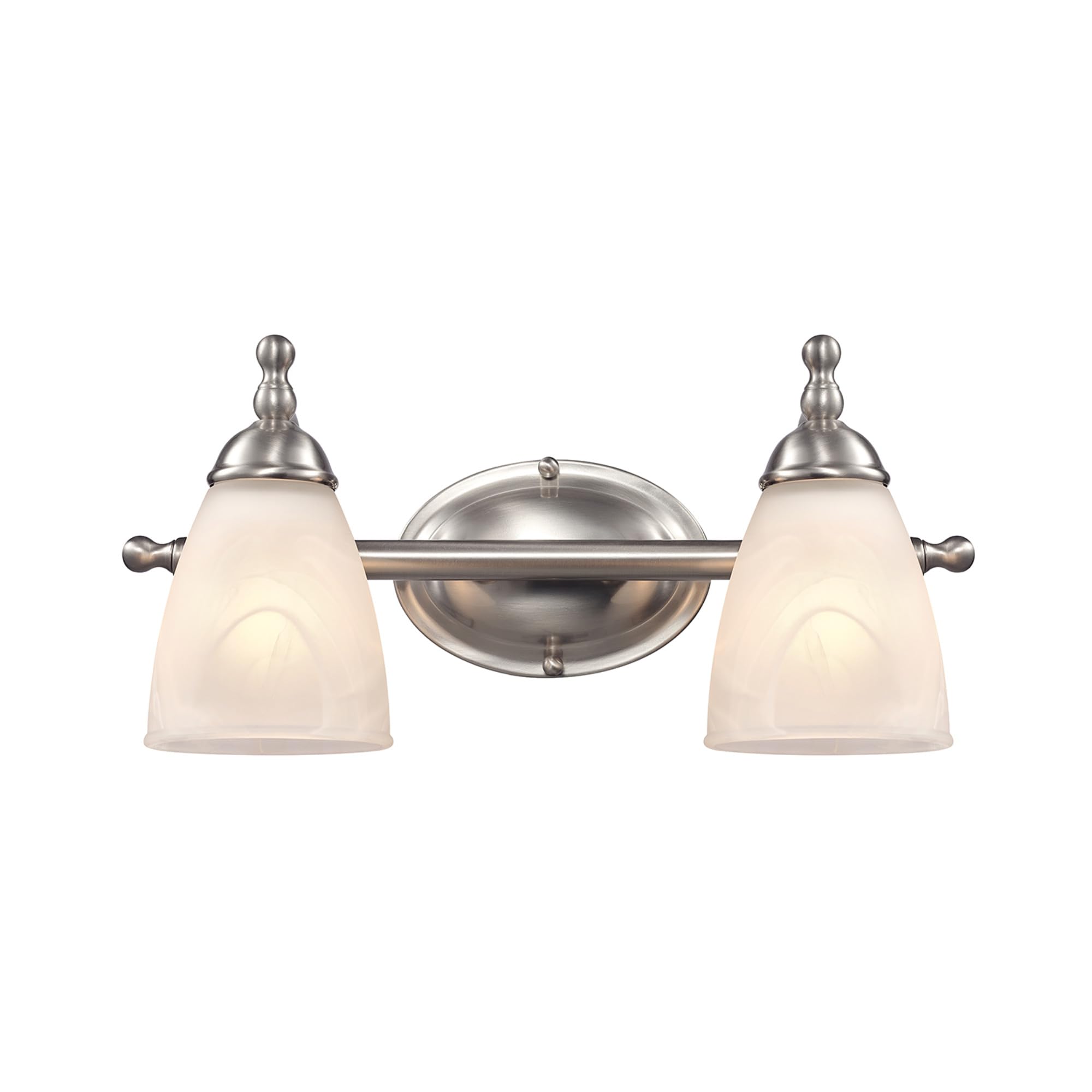 Globe Electric 63000104 3-Piece Bath Accessories, Satin Nickel Finish, 15'' 2-Light Vanity Light, Alabaster Glass Shades, Toilet