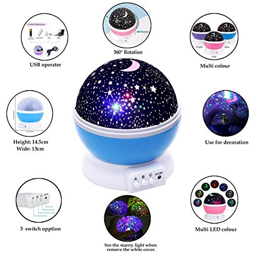RAVIRANDAL Romantic Sky Star Master Night Projector Lamp with USB Multi Colour 4 LED Rotation Baby Sleep Lighting USB Lamp Led P