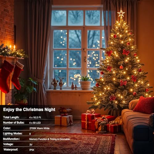 Zaiyw 50Led Battery Operated String Lights 16.5Ft With Remote & Timer, Warm White, 4 Pack