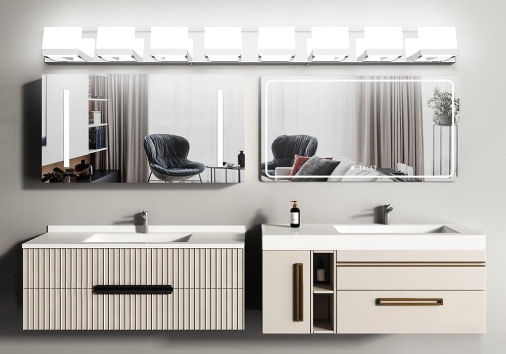 Tipace Modern LED Chrome Vanity Light, 8 Lights, Stainless Steel, Up and Down, 6000K, Model GW-1103