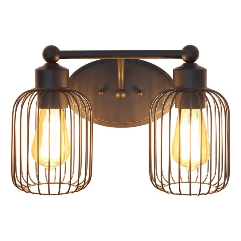 All The Rages Ironhouse 2-Light Vanity Fixture, Metal & Glass, Black/Clear, Model LHV-1012-BK