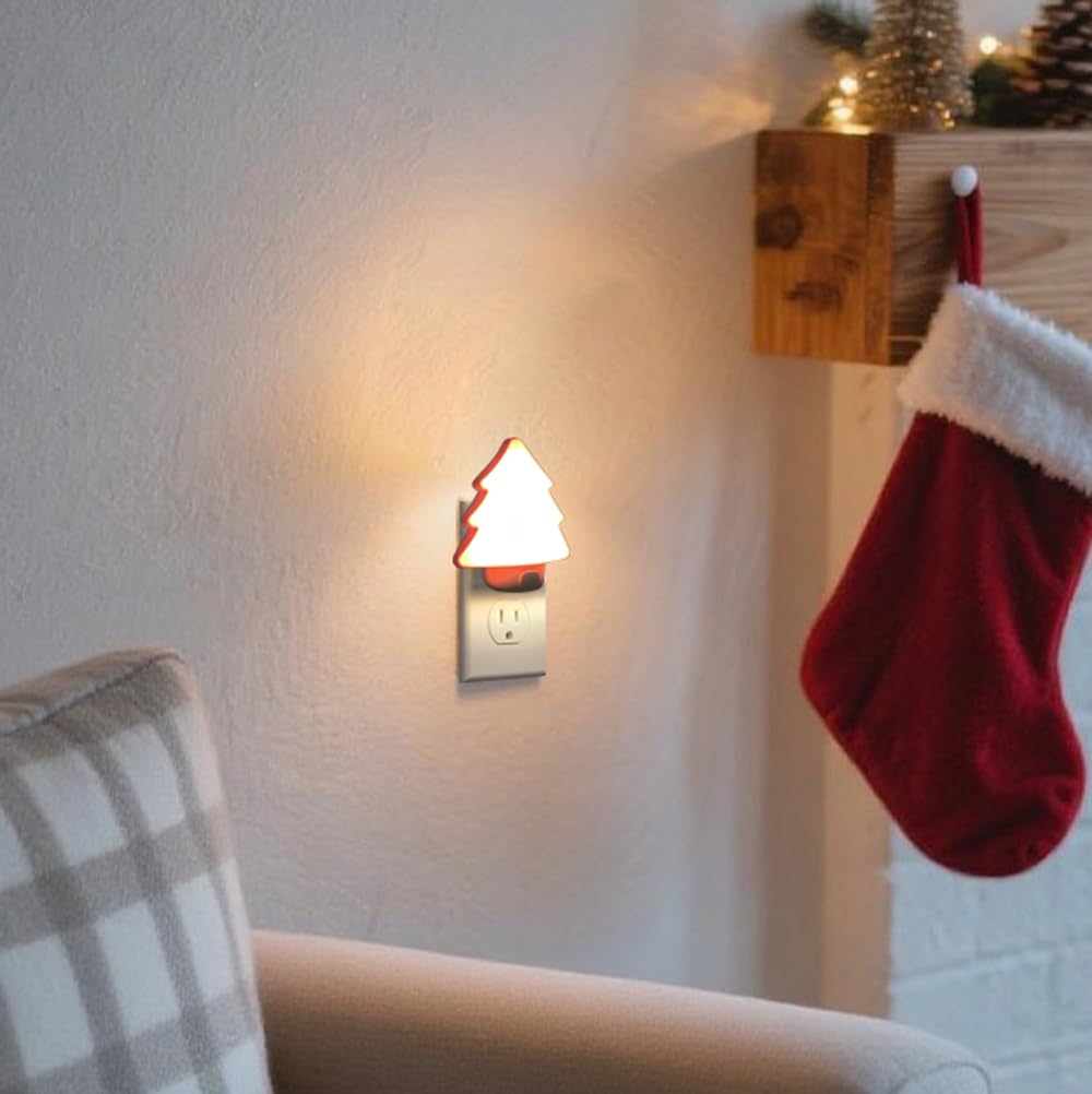 Led Night Light Christmas Tree Lights Plug Into Wall [2 Pack] With Manual On-Off  Dimmable Nightlights Warm/White Wall Art For Home Decor Bathroom Hallway Bedroom Kids Room Apartment  White