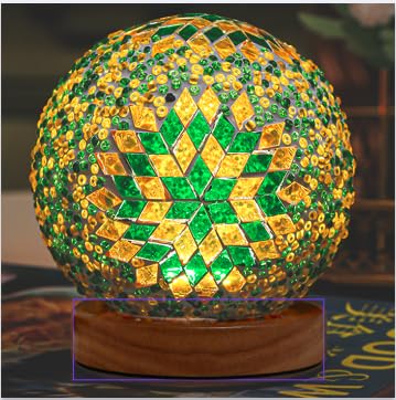 Turkish Table lamp (D:4.7'' x H:5.2''),Mosaic Glass Lamps with Wooden Base, Bohemian Tiffany Bedside Lamps, USB power Moroccan L