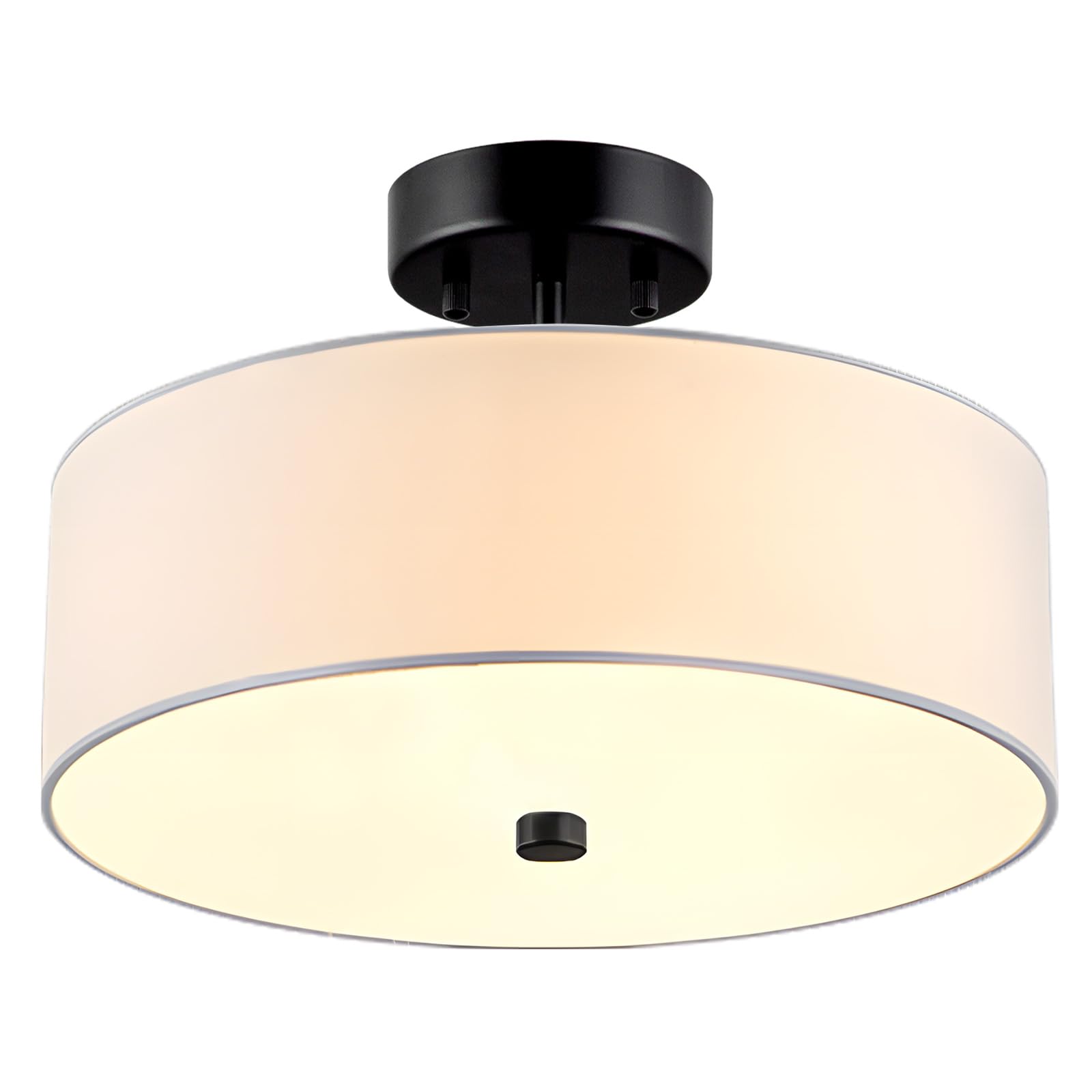 3-Light Semi Flush Mount Ceiling Light Fixture, 13" Black Drum Light, Modern Close To Ceiling Light With White Fabric Shade Lamps For Bedroom Living Dining Room Kitchen Hallway Entryway