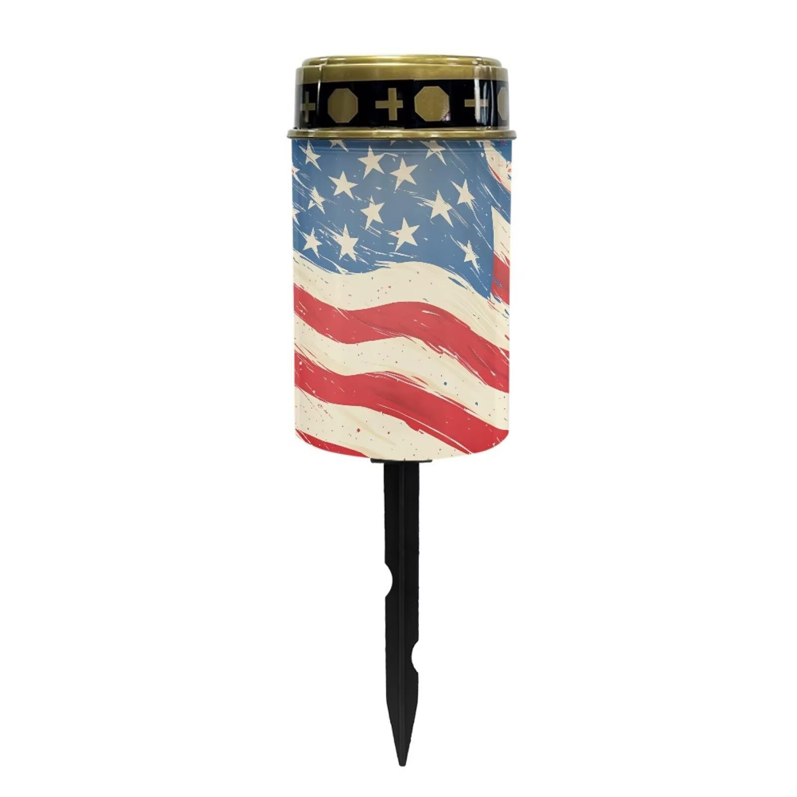 Psesaysky Solar Powered Garden Stake Lights American Flag Print Solar Lights Cemetery Decorations for Grave