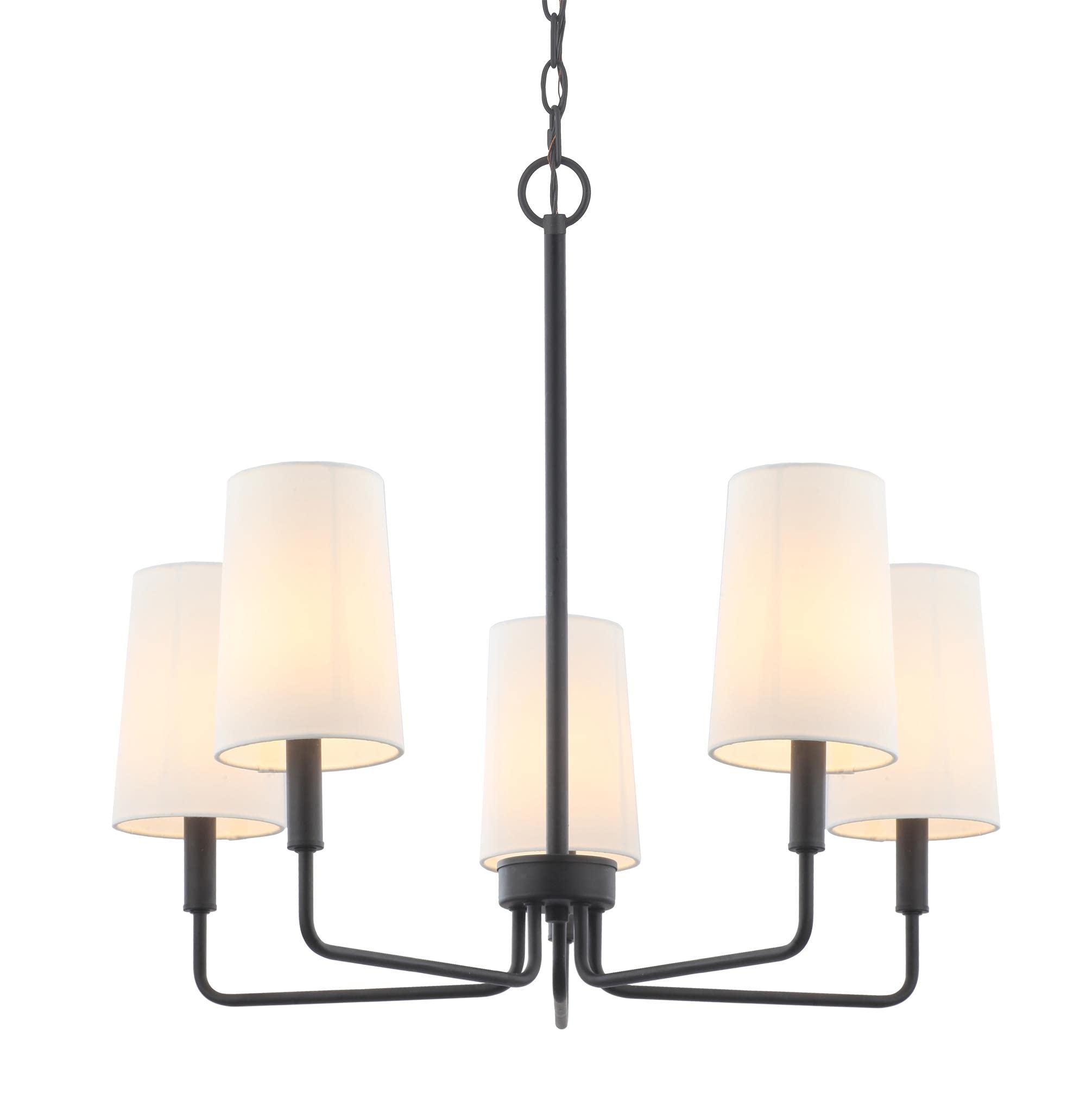 Homebelife Chandelier, Matte Black With White Fabric Shade, Farmhouse Linear Island Lighting Fixture For Kitchen, Dining Room (5-Light Matte Black With Fabric Shades)