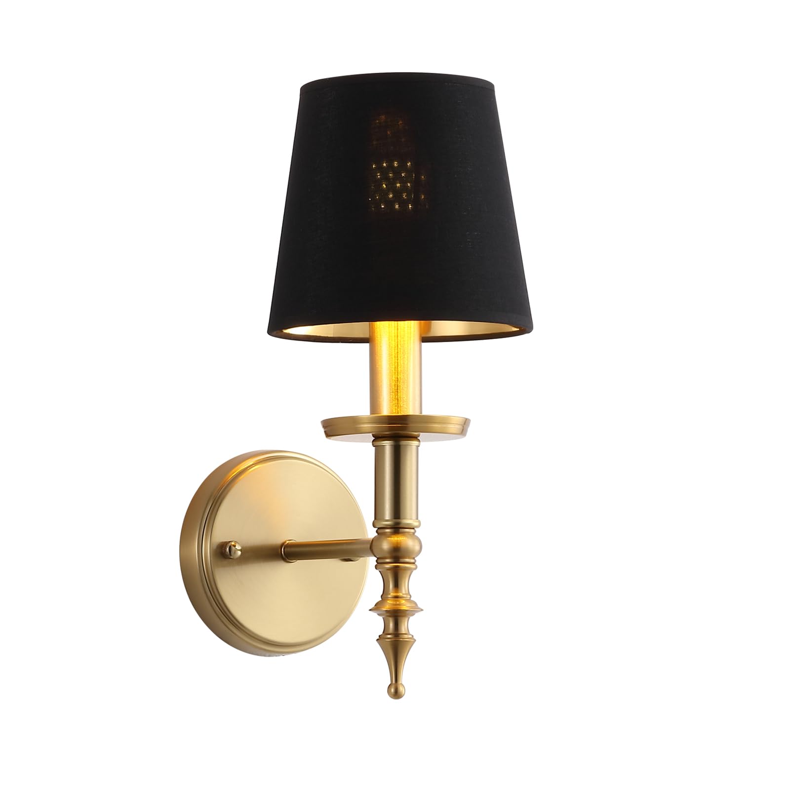 BAODEN Modern Wall Sconce Industrial Mid Century Bathroom Vanity Wall Light Brushed Brass Finished Frame and Black Linen Shade Wall Mount Lights for Living Room Bedroom Stairs Corridor Mirror