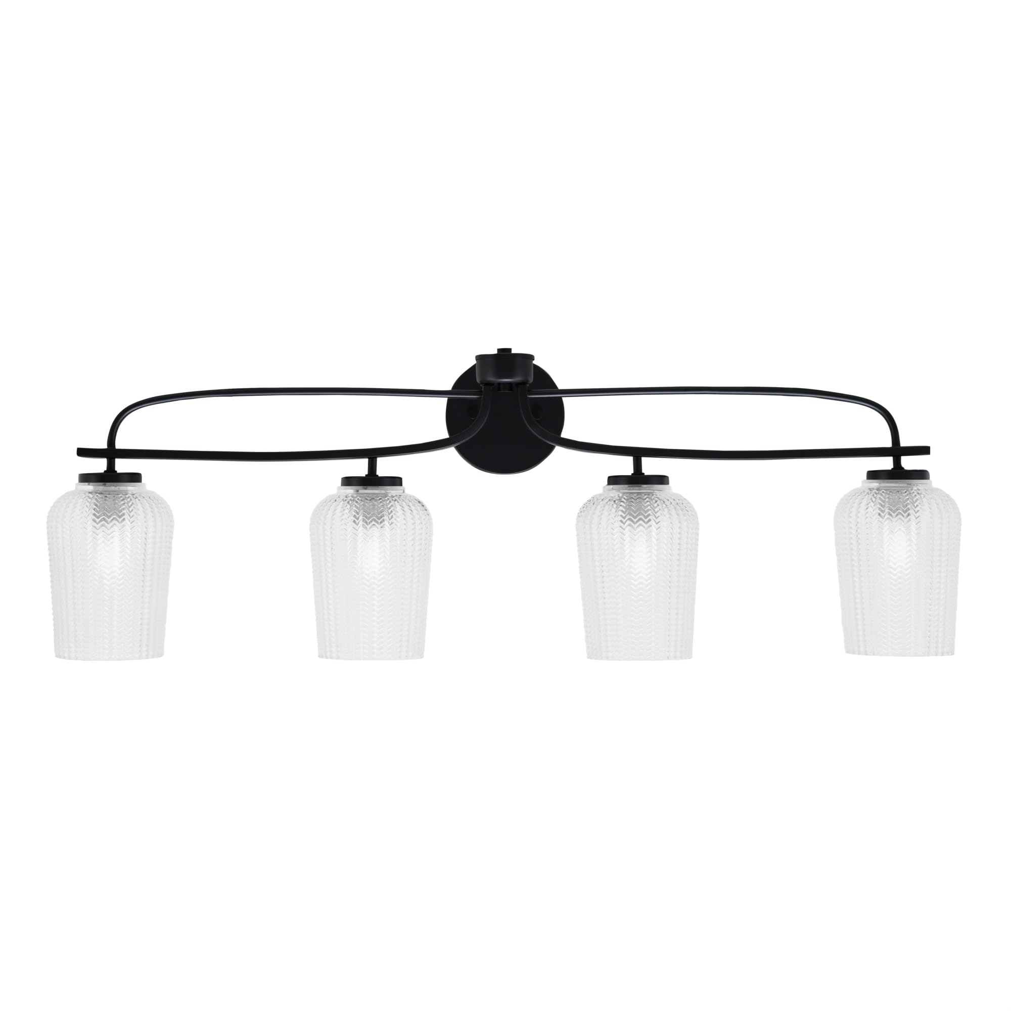 Cavella 4 Light Bath Bar Shown In Matte Black Finish With 5" Clear Textured Glass
