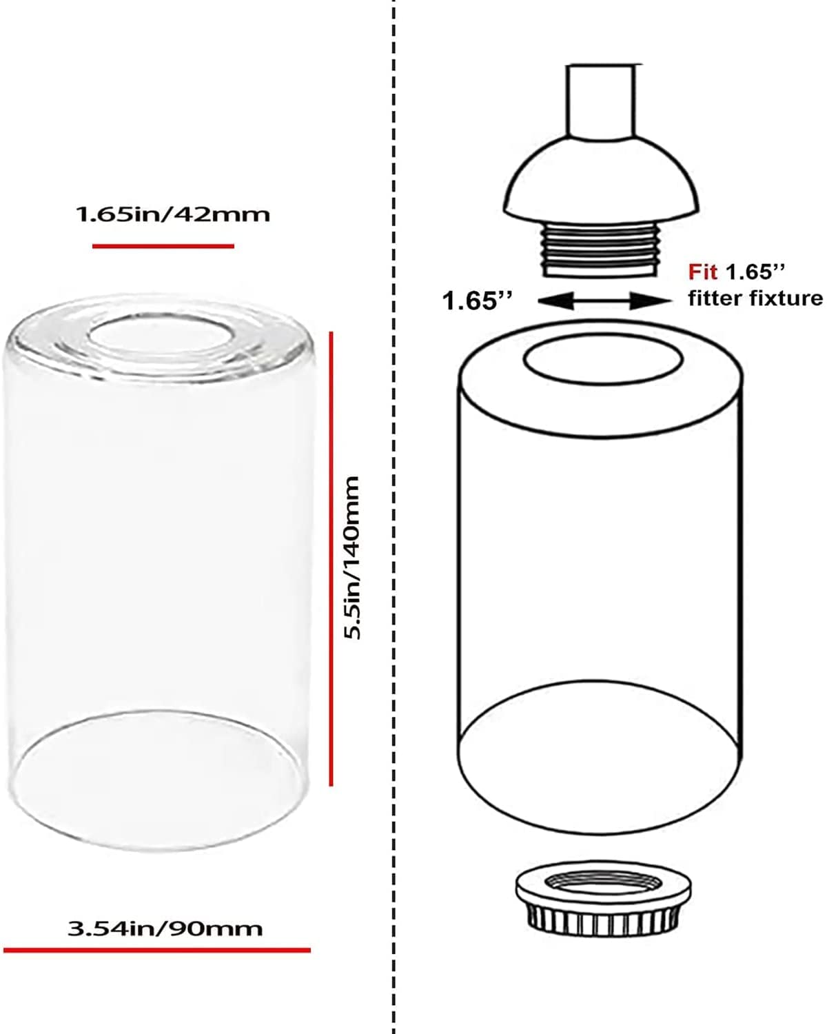Eietonte 3 Pack Clear Glass Shade, Cylinder Light Fixture Replacement Globe Or Cover With 1-5/8-Inch Fitter,5.5Inch Height 3.5Inch Width Wall Sconce Pendant Light Glass Replacement Fixture