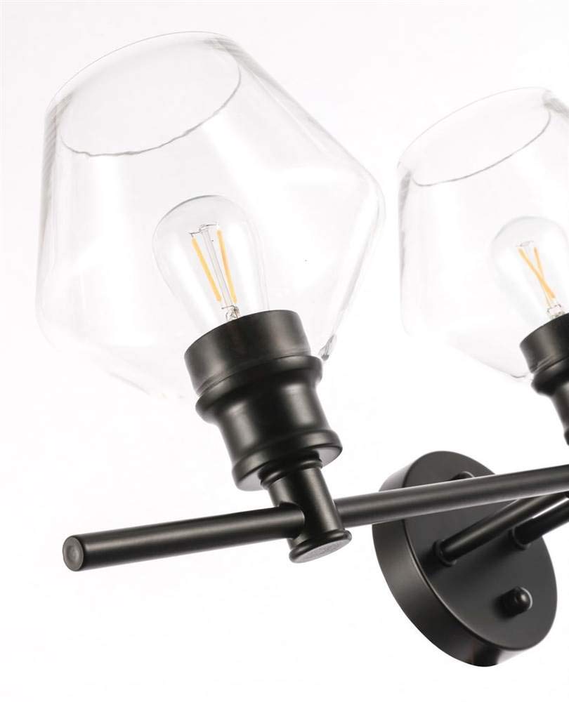 Living District Gene Industrial Mid-Century Modern 3 Light Entryway and Bathroom Wall Sconce in Black and Clear Glass