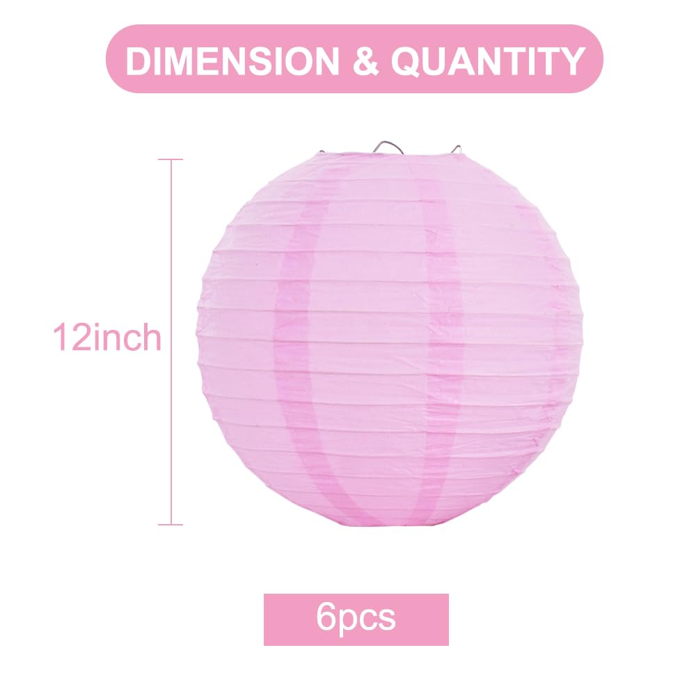 Beishida 12-Inch Pink Round Paper Lanterns Hanging Decorative Chinese Paper Lanterns Lamp For Valentine Birthday Wedding Party D