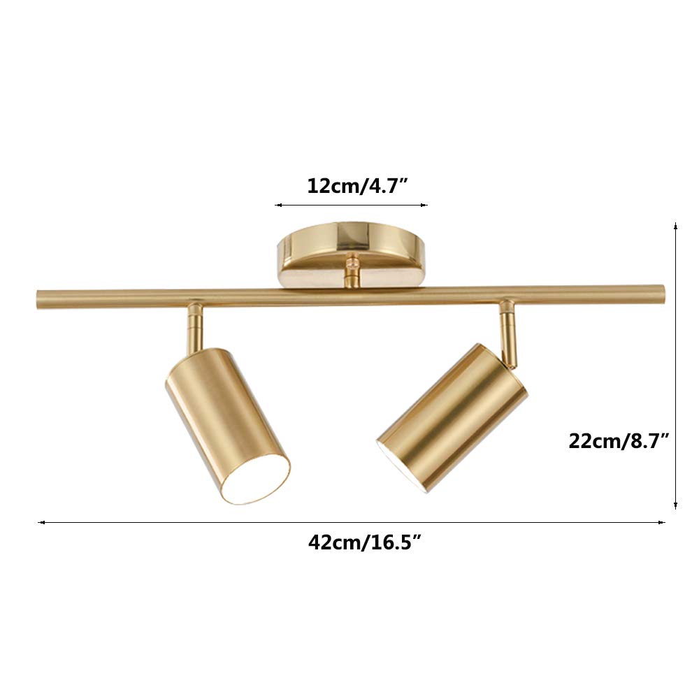 Kco Lighting Modern 2-Light Gold Track Lighting Fixture Flush Mount Brushed Brass Track Lights Kit Mid Century Industrial Adjustable Ceiling Spot Lights Indoor For Kitchen Island (2-Light)