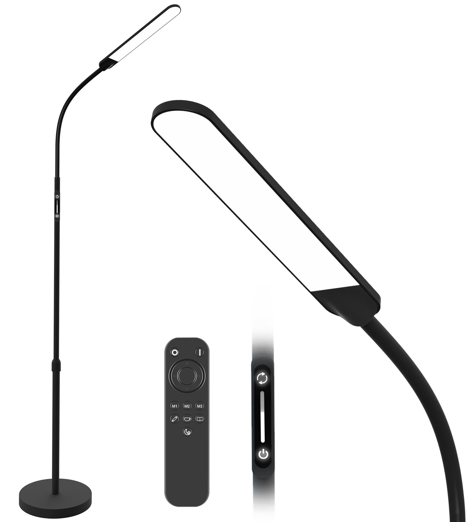 Nxone Adjustable Led Floor Lamp, Black, Modern Reading Light With 4 Colors & Stepless Brightness
