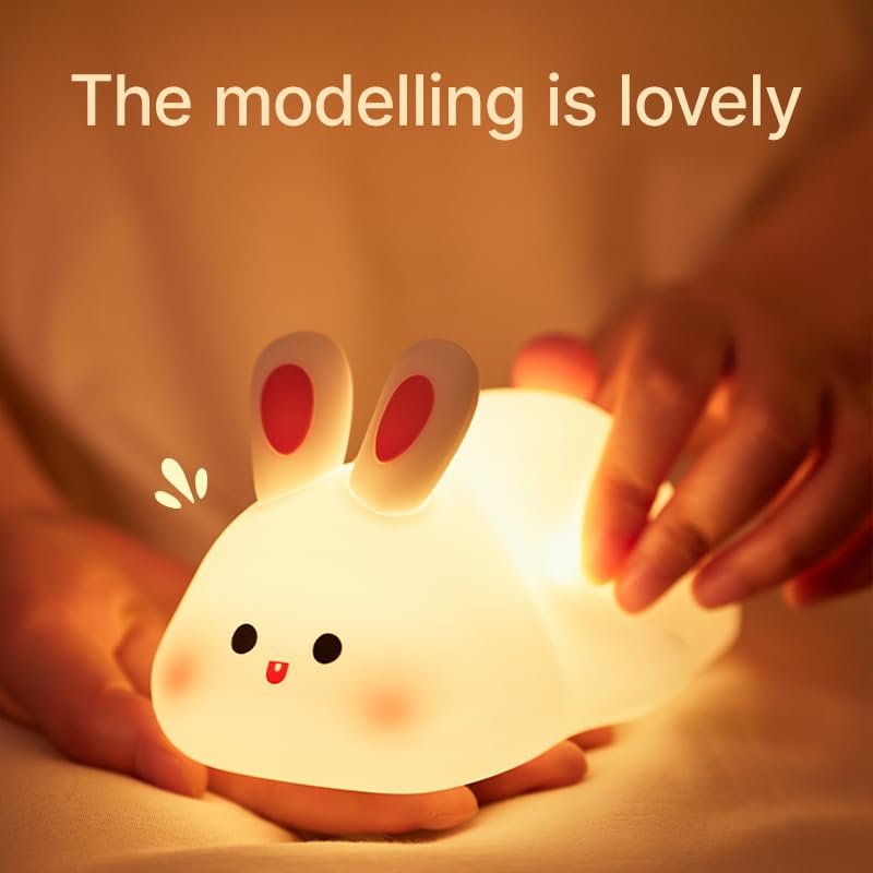 Atctbogfs Squishy Bunny Night Light  Cute Easter Rabbit  Bunny Lamp  Led Big Face Rabbit Decor  Novelty Gifts  Dimmable Rechargeable Light Up Bunnies  Nursery Room College Dorm Touch Nightlight