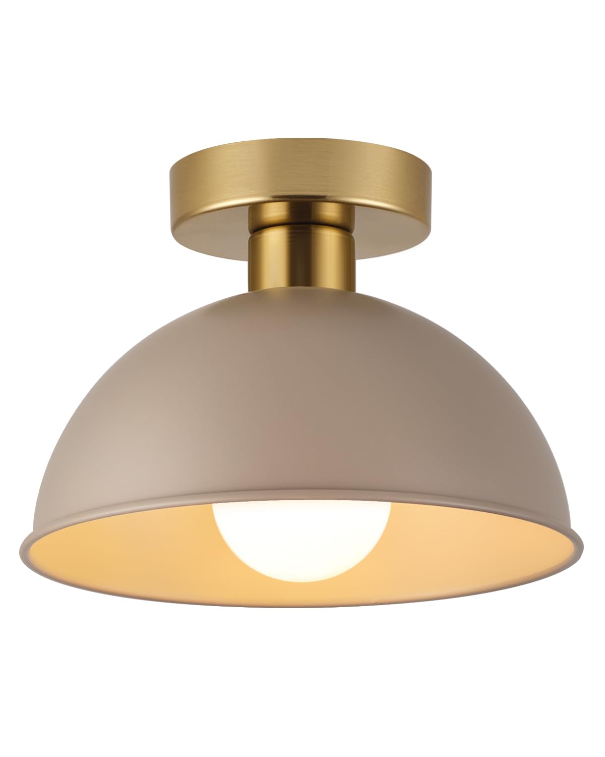 MIAOMEIO Industrial Semi Flush Mount Ceiling Light with Gold Plate and Brown Shade, Farmhouse Ceiling Light Fixture for Kitchen 