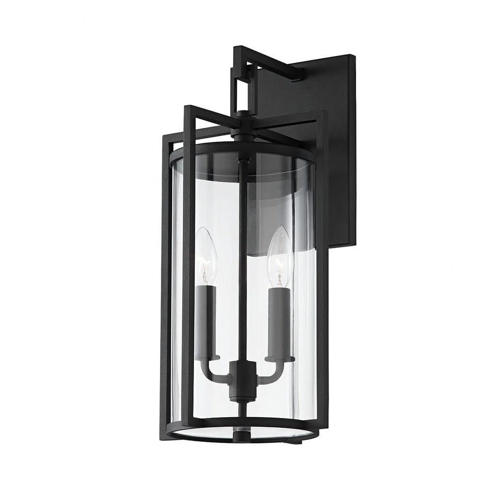 Troy Lighting Percy 18.25 Wall Sconce | Texture Black Finish | Clear Glass Shade | Modern Outdoor 2-Light Sconce | Made of Alumi
