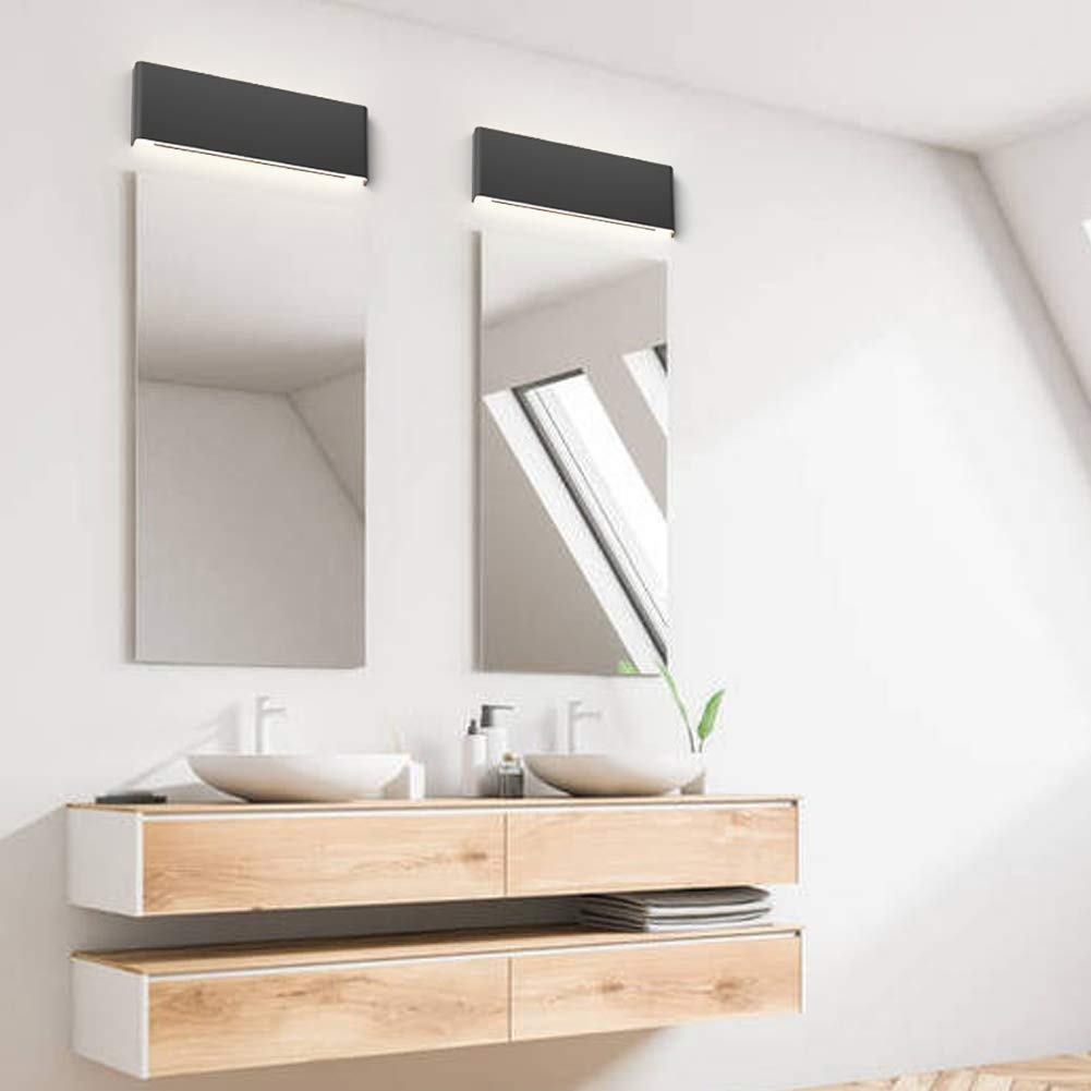 Ralbay LED Black Wall Sconce 2-Pack, 15.7in Aluminum Up and Down Bathroom Lighting, Natural White Light 4500K