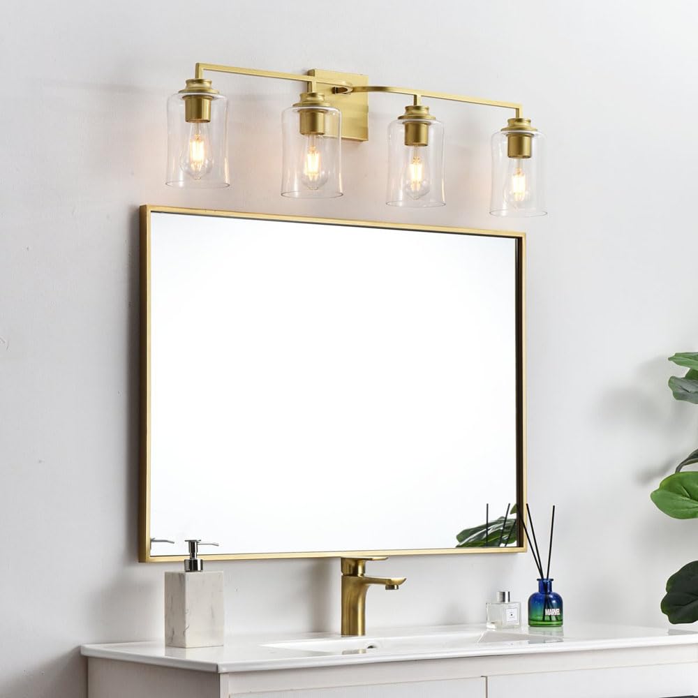 Living District Ronnie 4-Light Iron & Glass Bath Sconce in Black/Clear