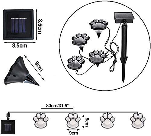 Elnsivo Paw Print Solar Outdoor Lights, Waterproof Set of 4, Plastic, White