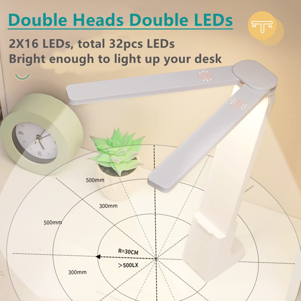 LuxLumin LED Desk Lamp, Portable, Battery Operated, Large Lighting Range, White, for Home Office, Kids, Reading, Studying