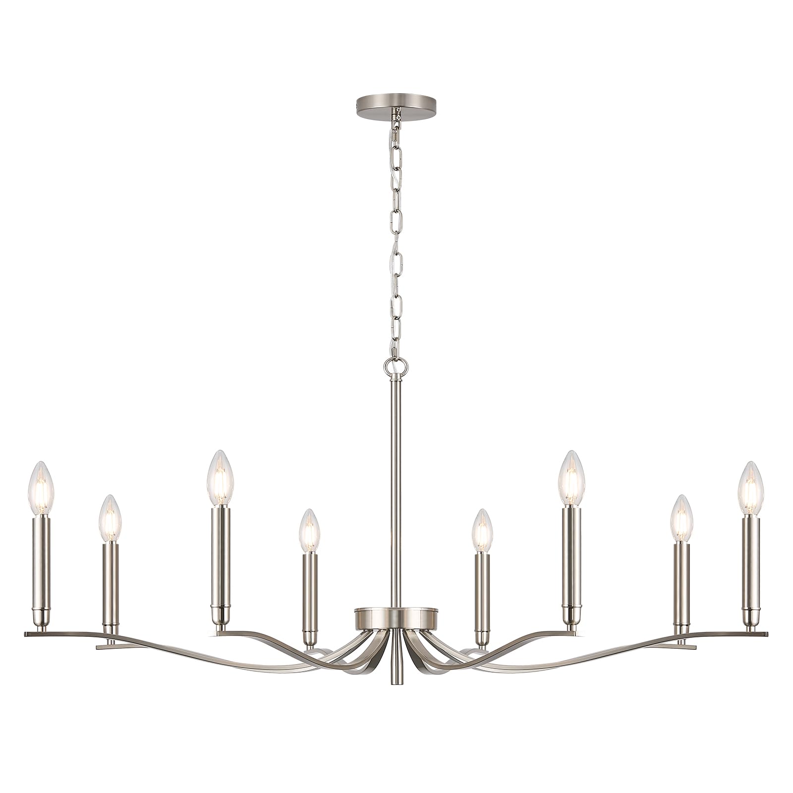 Fookchak Nickel Chandeliers For Dining Room  8-Light Chandelier Light Fixture Over Table Modern Candle Chandelier 44In Master Bedroom Chandeliers Lighting For Entry Foyer Bathtub Living Room