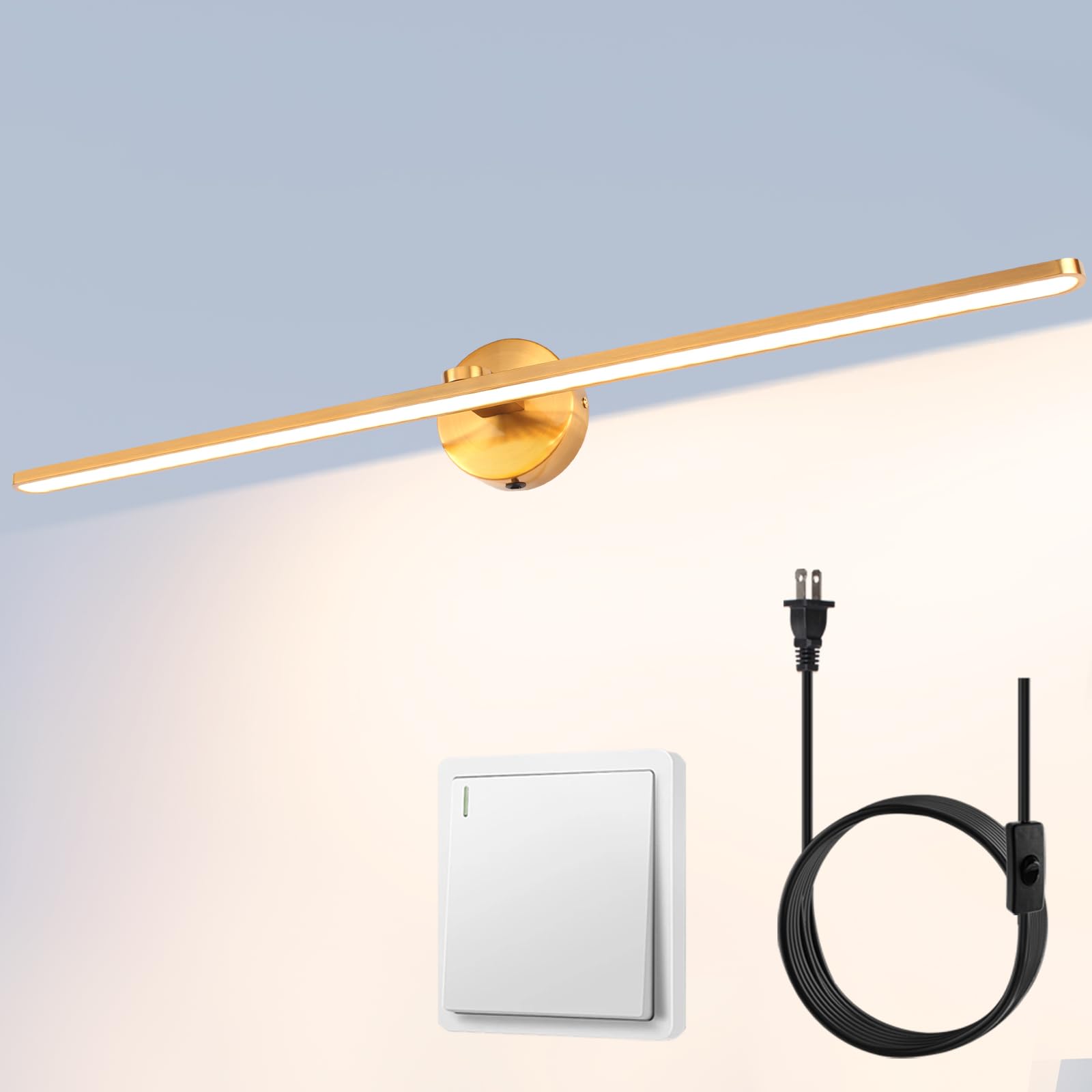 MantoLite 32 Picture Lights for Wall,Vanity Lights for Bathroom,Plug-in or Hardwired,18W 3000K LED No-Dimmable Modern Bathroom