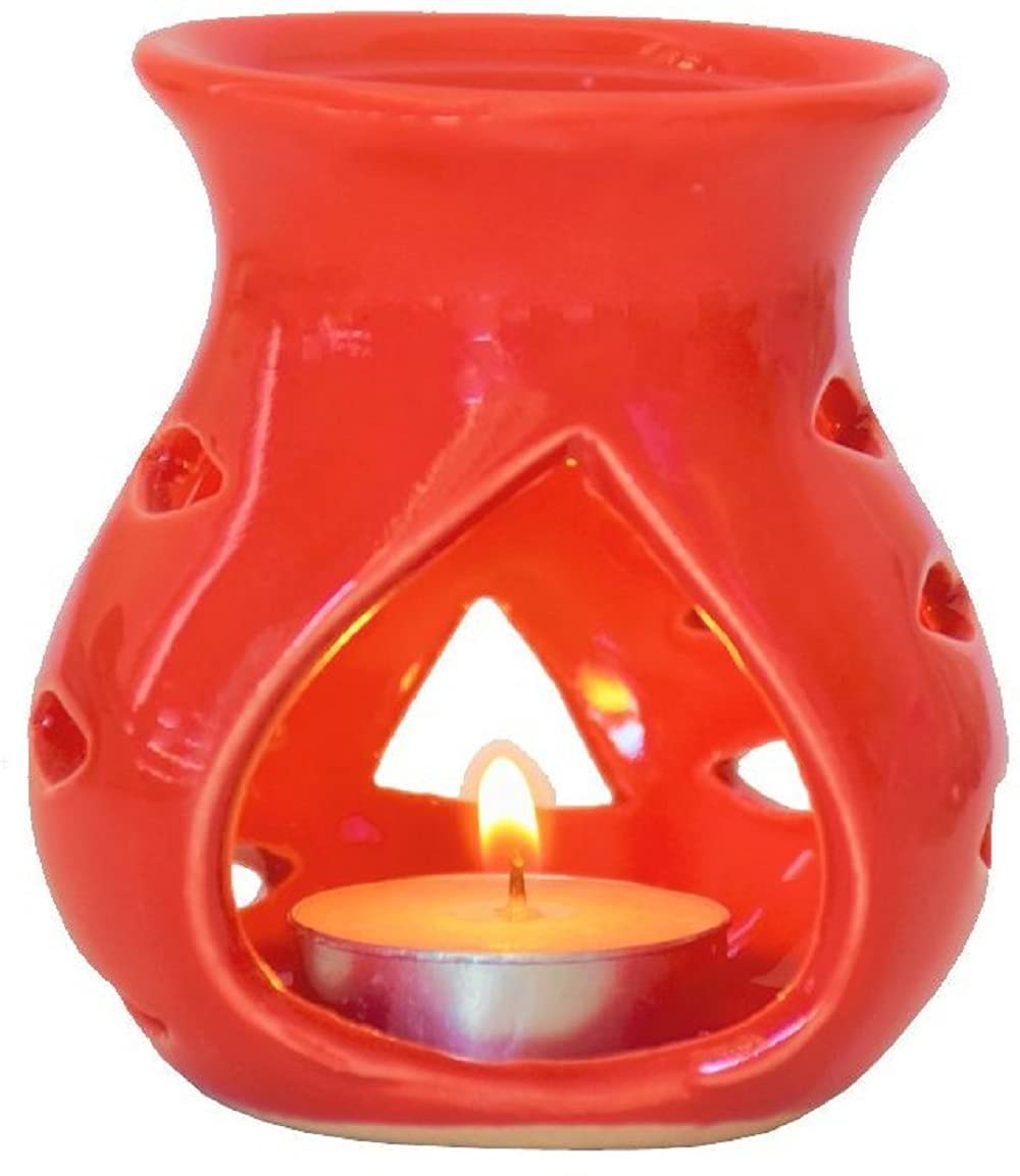 Mkd2 Rise Ceramic Candle Operated Aroma Burner Oil Diffuser Lamp (Red & Black) -Set of 2 for Home Fragrance