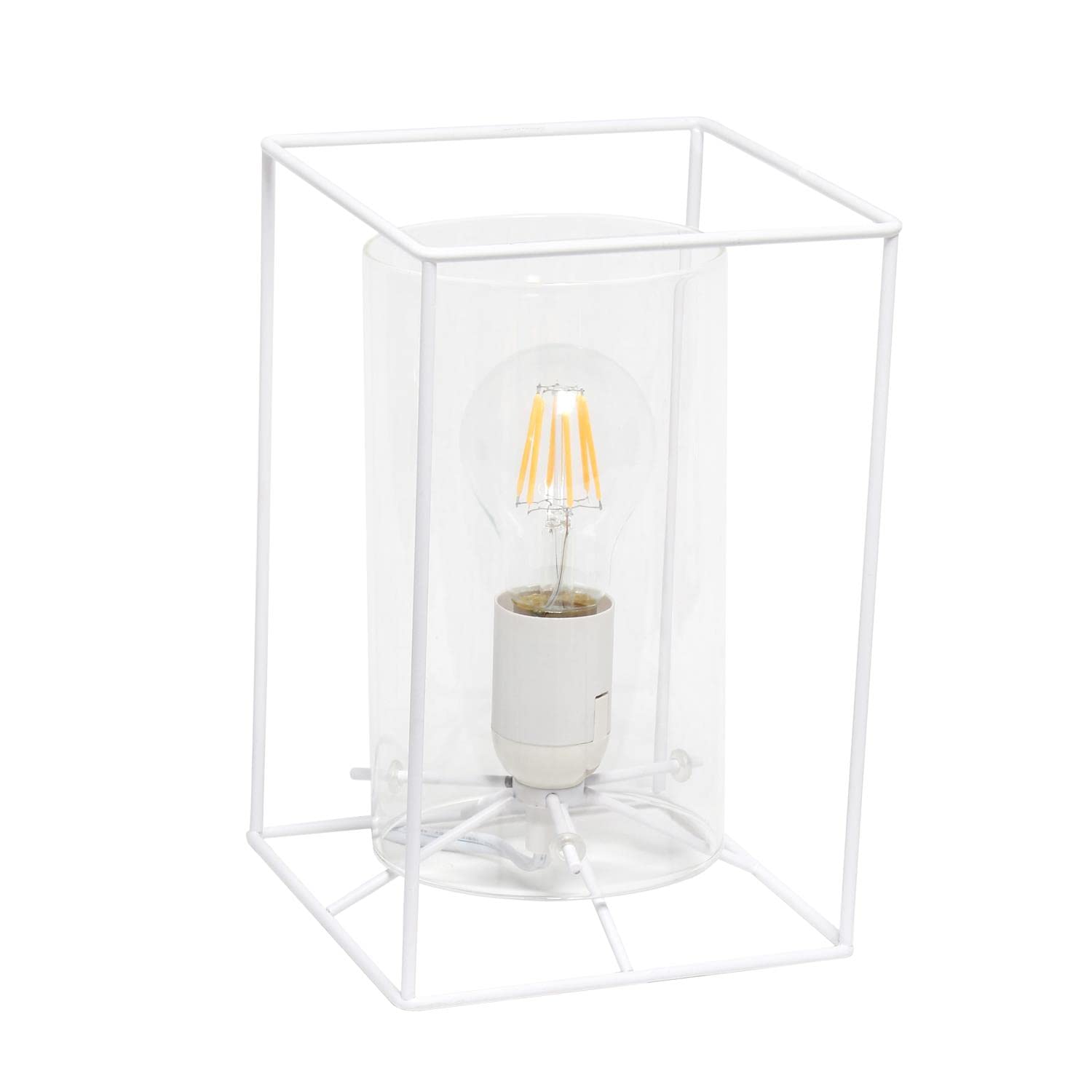 Lalia Home Contemporary White Framed Table Lamp With Clear Cylinder Glass Shade - Small