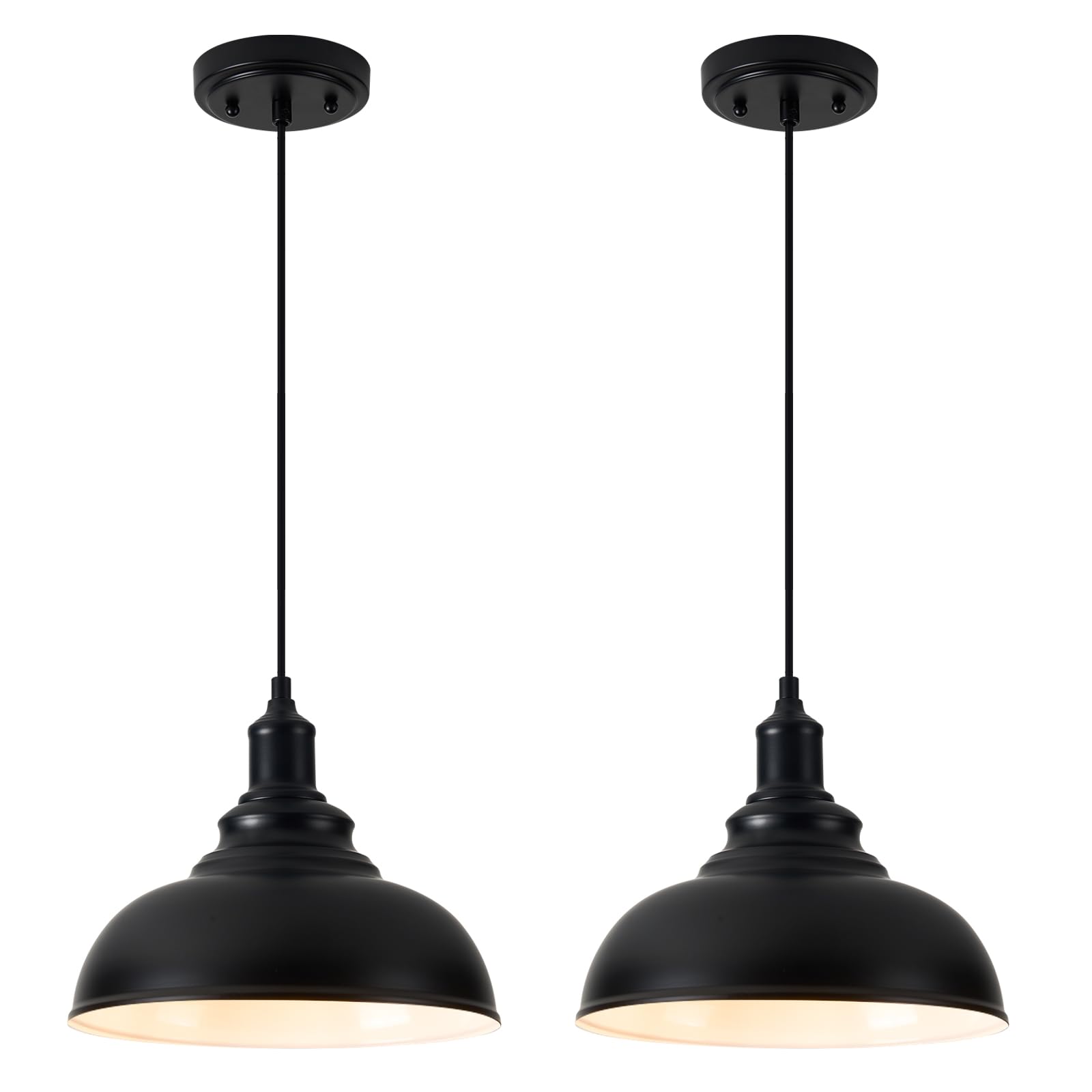 Alaislyc 2 Pack Black Farmhouse Pendant Lights - Adjustable Industrial Hanging Lamps For Kitchen Island