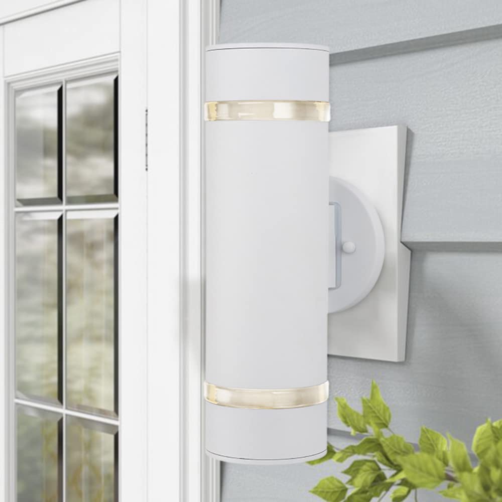 Cerdeco Modern Porch Light Outdoor Wall Lighting Cylinder Wall Sconce White Finished